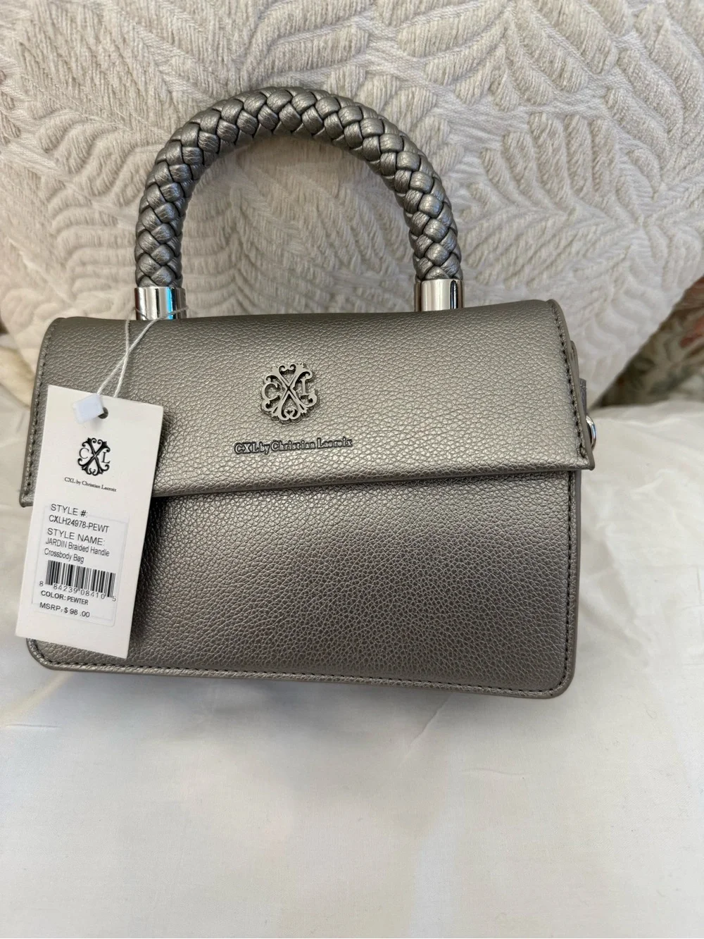 Silver Top-Handle Faux Leather Satchel
